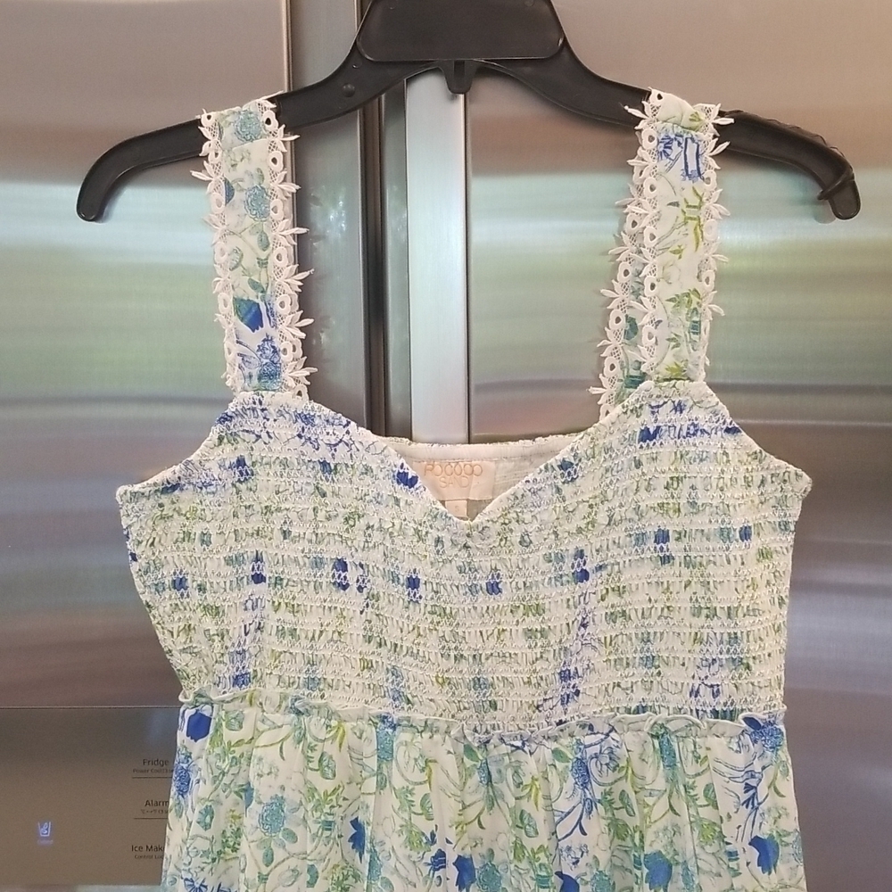 💕ROCOCO SAND💕 Elan Maxi Dress ~ Green Blue Floral Print 100% Cotton  Small NWT - Picture 4 of 13